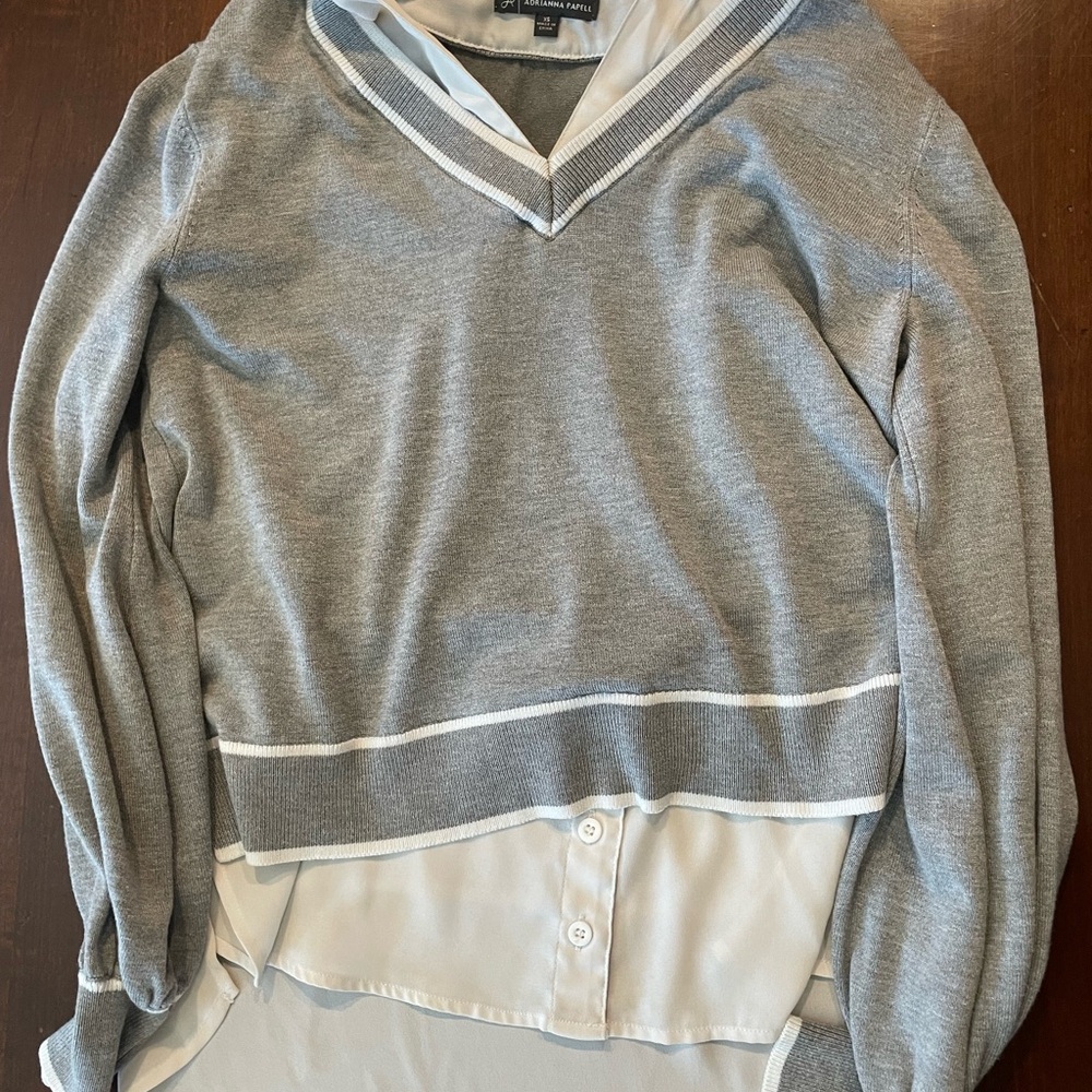 Banana Republic Gray V-Neck Sweater with White Accents